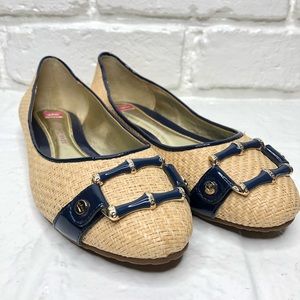 Elaine Turner wicker and blue women’s size 8 flats